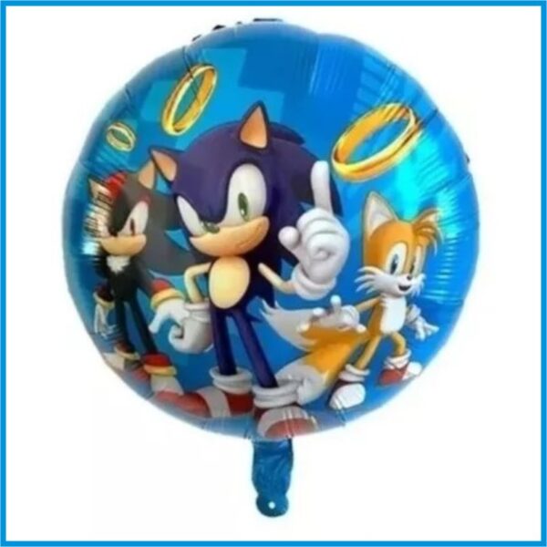 5 GLOBOS METALIZADOS DE SONIC DE 45 CM.